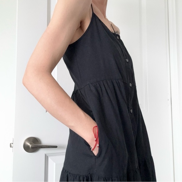 GAP Black Linen Blend Tiered Midi Dress XXS | XS Spaghetti Strap - Picture 5 of 12